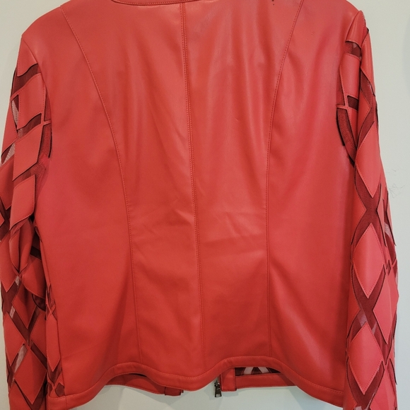 Colleen Lopaz Faux Leather Jacket Bright Orange Beautiful Zip Front Small - Picture 4 of 9